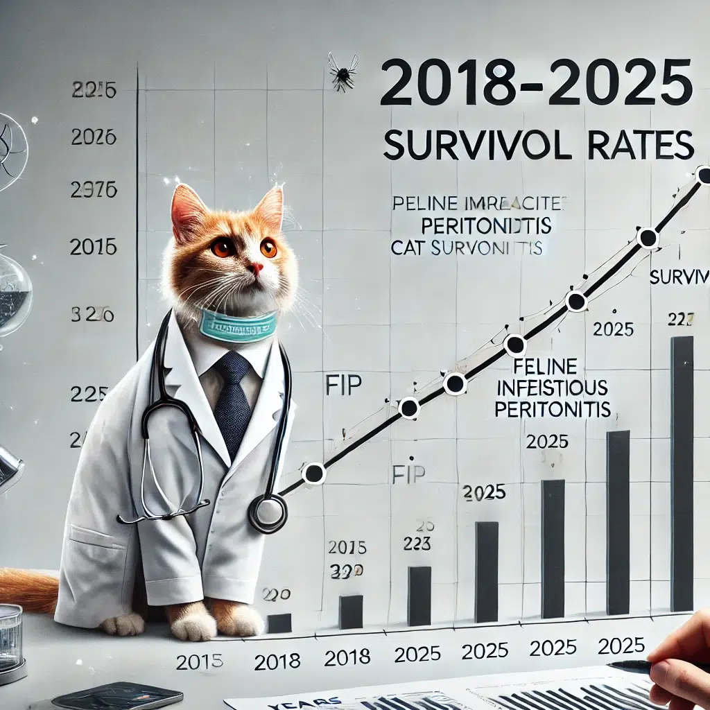 Graph showing the dramatic increase in FIP cat survival rates from 2018 to 2025, demonstrating treatment effectiveness