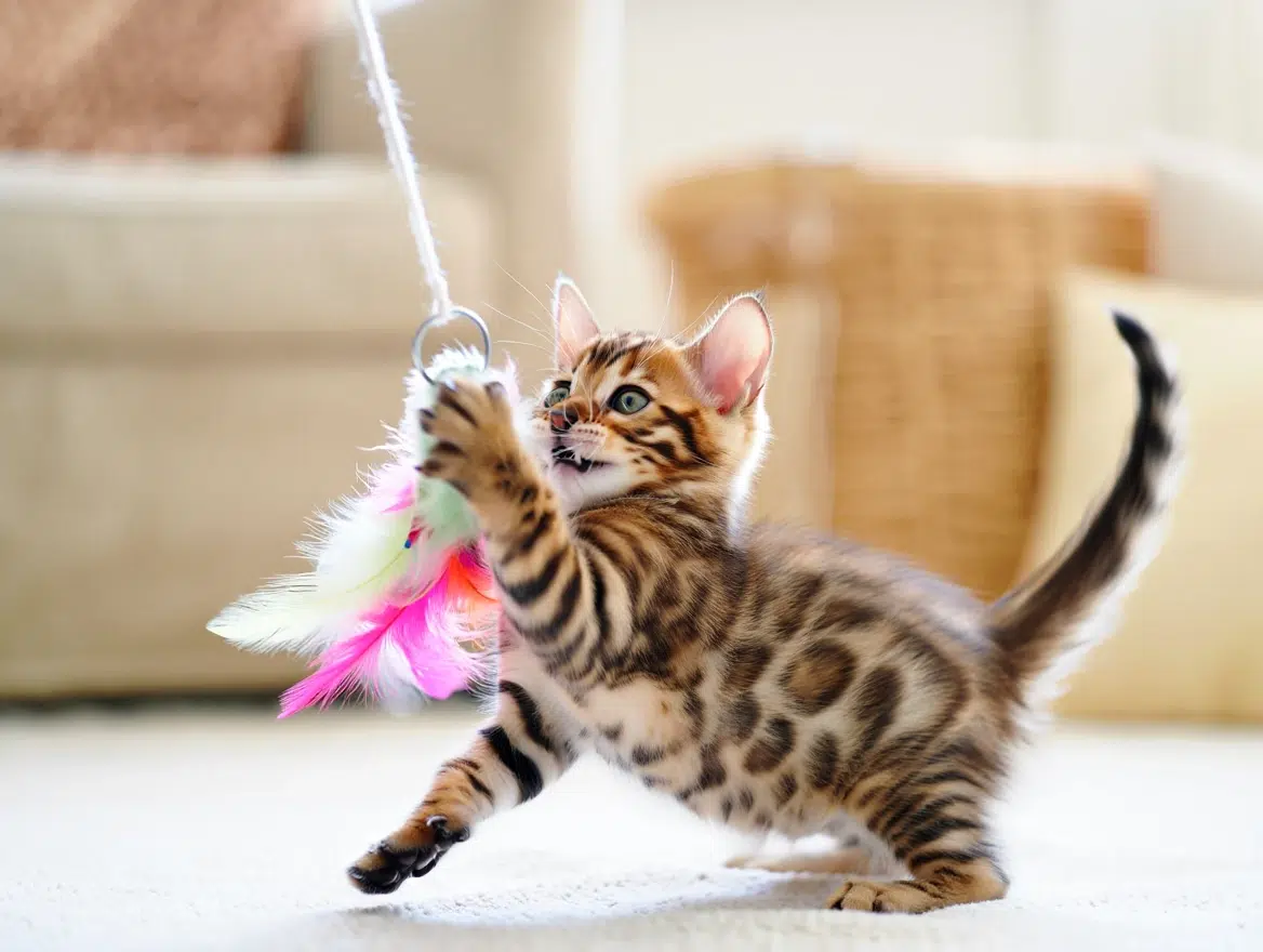 Playful Cashmere Bengal Kitten A fluffy Cashmere Bengal kitten demonstrating their playful personality
