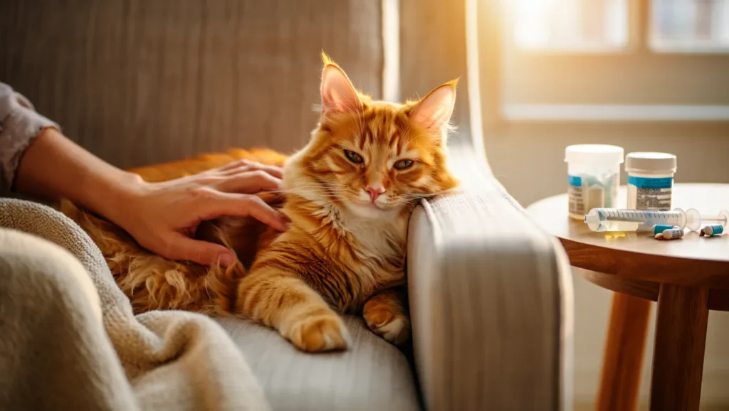 FIP Medication for Cats: Cat Recovery Journey Cat with owner during treatment journey